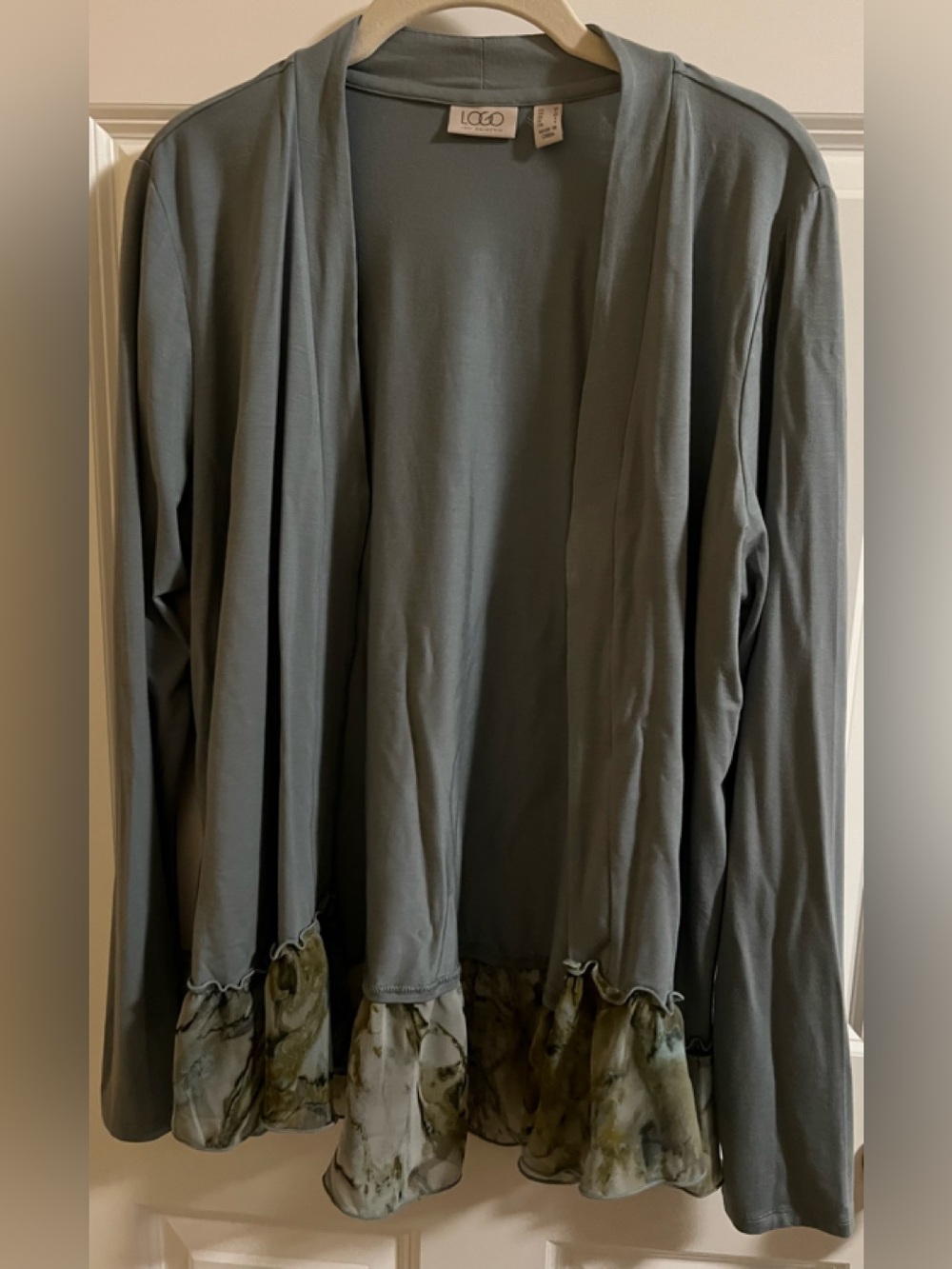 NWOT LOGO lightweight open cardigan with ruffle detail. Size M